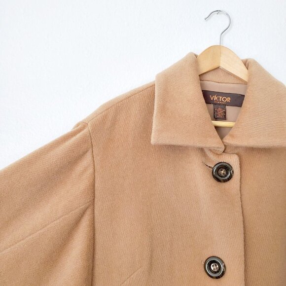 Victor Alfaro Luxury Rabbit Hair Wool Blend Camel Cocoon Coat Dolman Sleeves - Picture 2 of 12